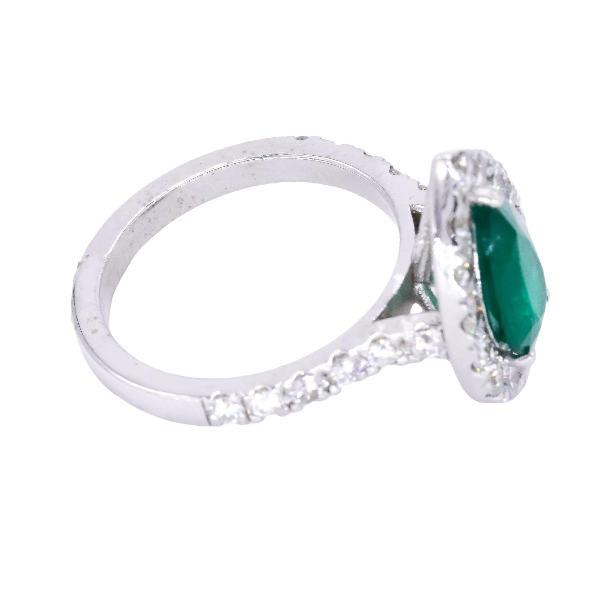 14k White Gold Jewelry 2.05CT Diamond & Emerald Halo Ring size 5