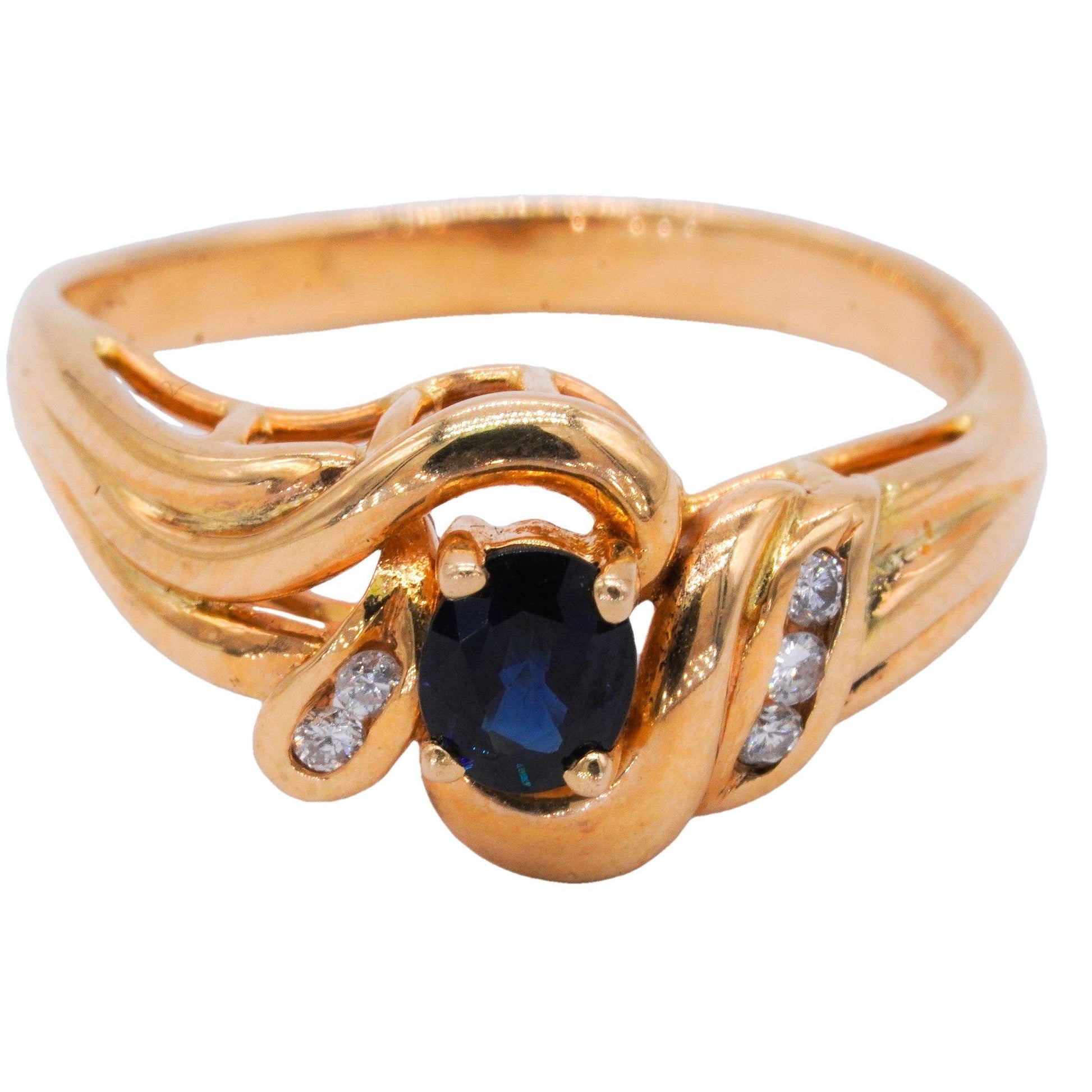 14k Yellow Gold Jewelry 0.15CT Diamond and Sapphire Cocktail Ring size 6.75