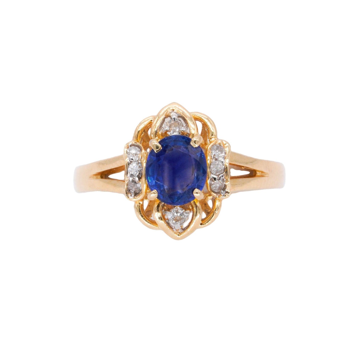 14k Yellow Gold Jewelry .68CT Diamond and Sapphire Halo Ring size 6.25