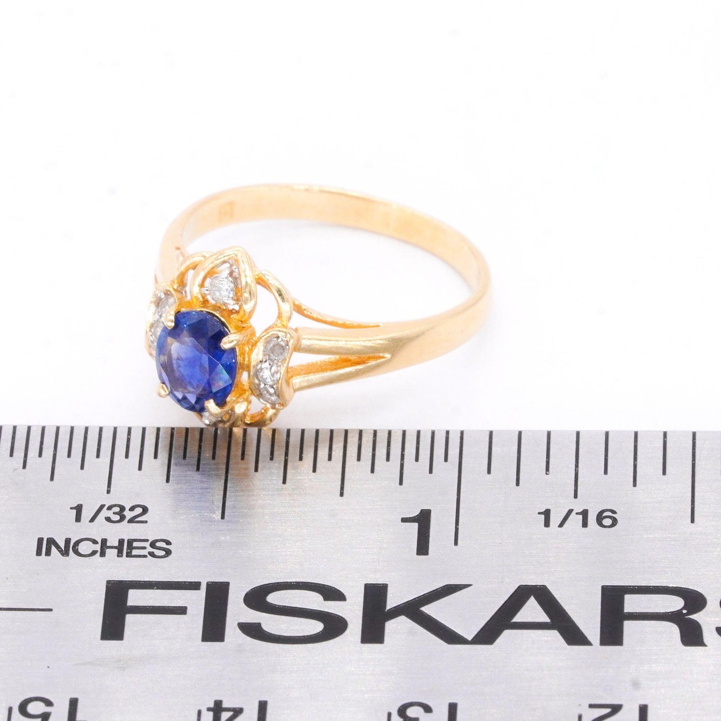 14k Yellow Gold Jewelry .68CT Diamond and Sapphire Halo Ring size 6.25