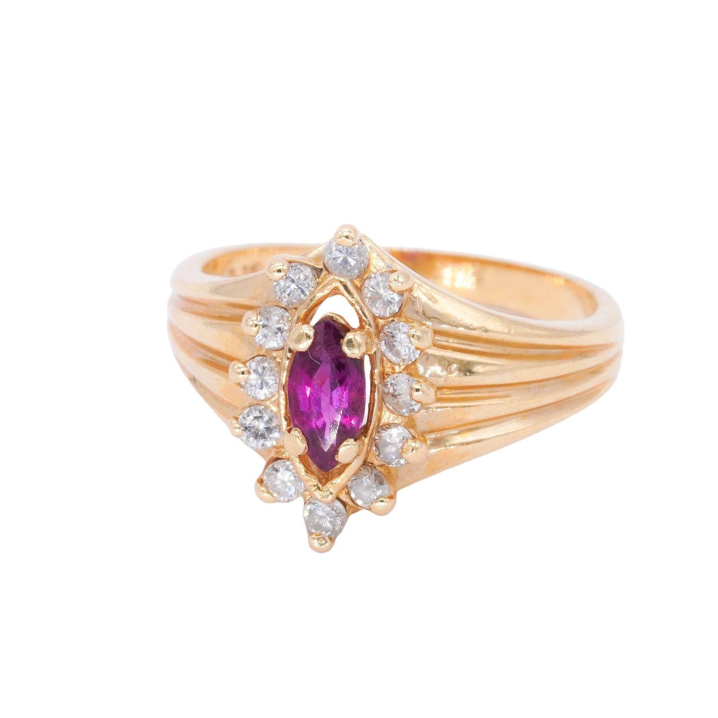 14k Yellow Gold Jewelry.39CT Diamond and Ruby Halo Ring size 5.25