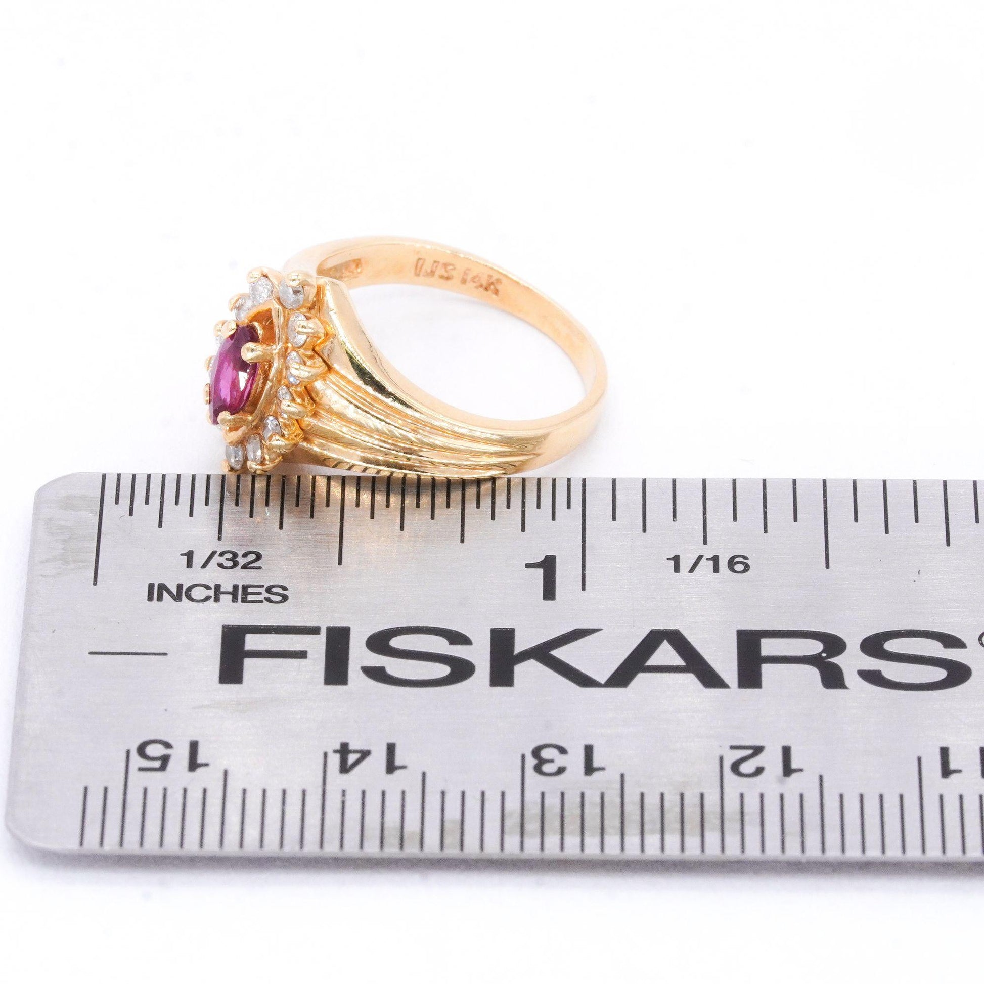 14k Yellow Gold Jewelry.39CT Diamond and Ruby Halo Ring size 5.25