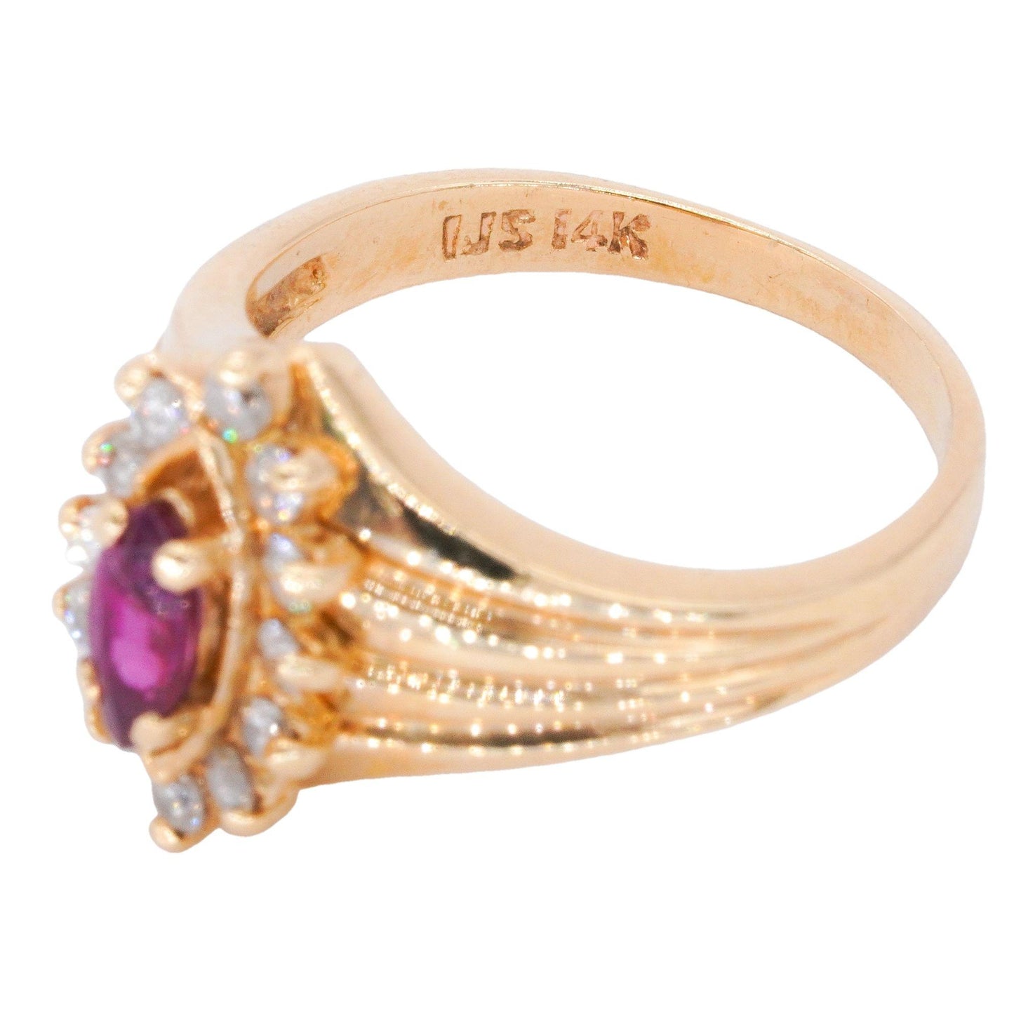 14k Yellow Gold Jewelry.39CT Diamond and Ruby Halo Ring size 5.25