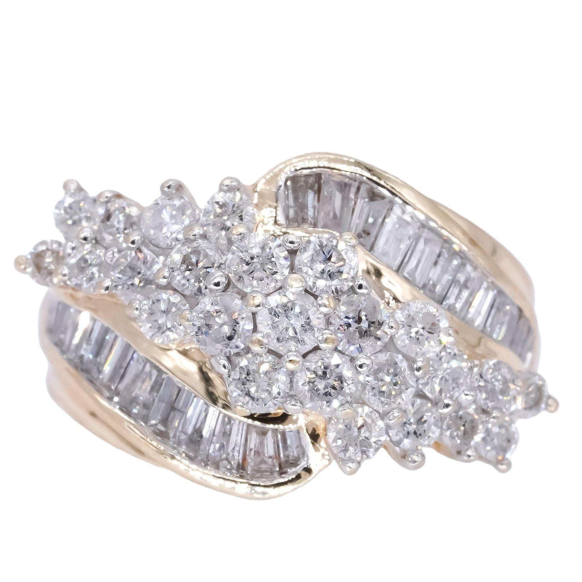 14k Yellow Gold 2.0ct Diamond Apex Cluster Cocktail Ring Size 7