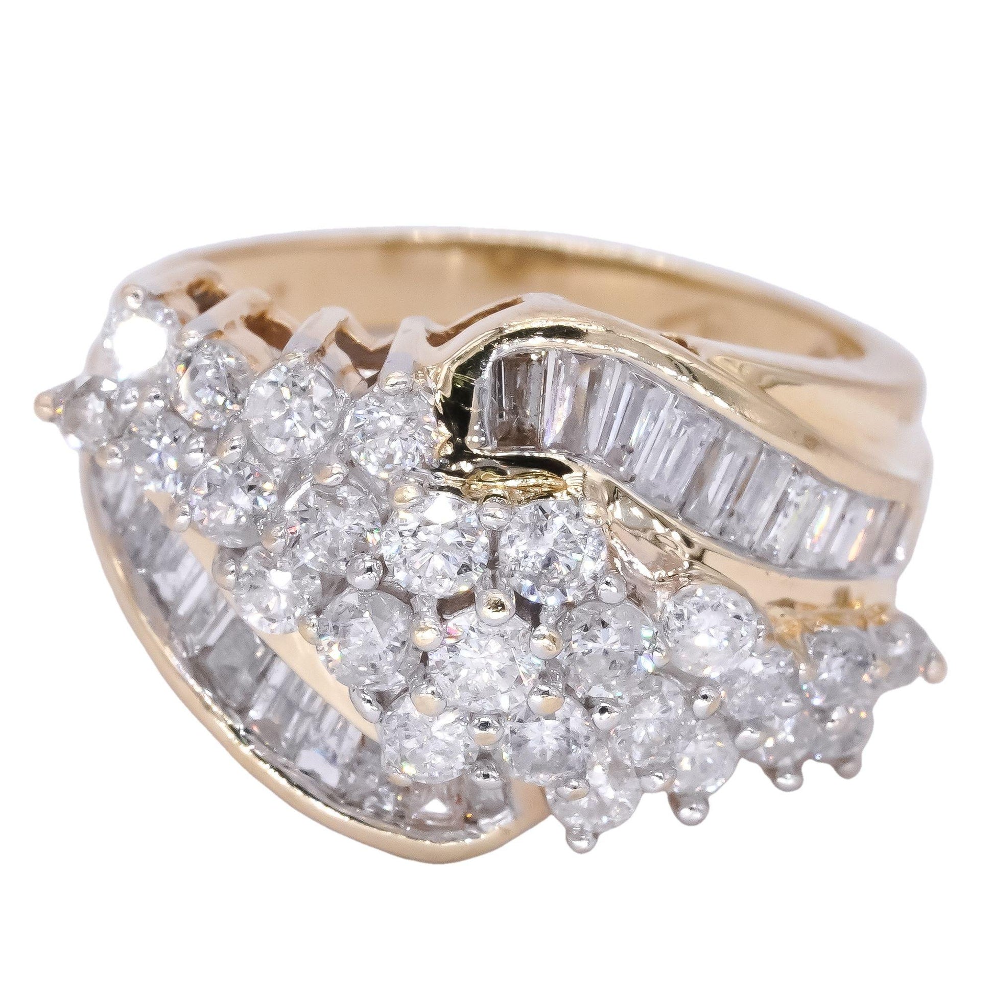 14k Yellow Gold 2.0ct Diamond Apex Cluster Cocktail Ring Size 7