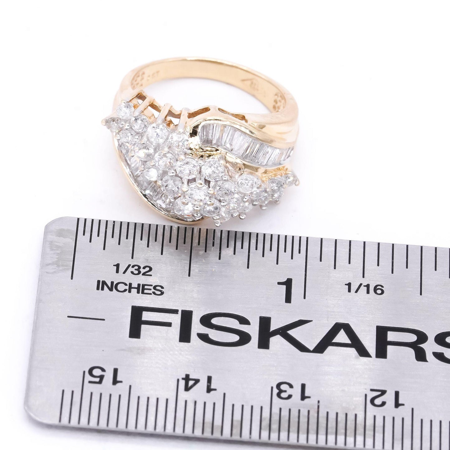 14k Yellow Gold 2.0ct Diamond Apex Cluster Cocktail Ring Size 7