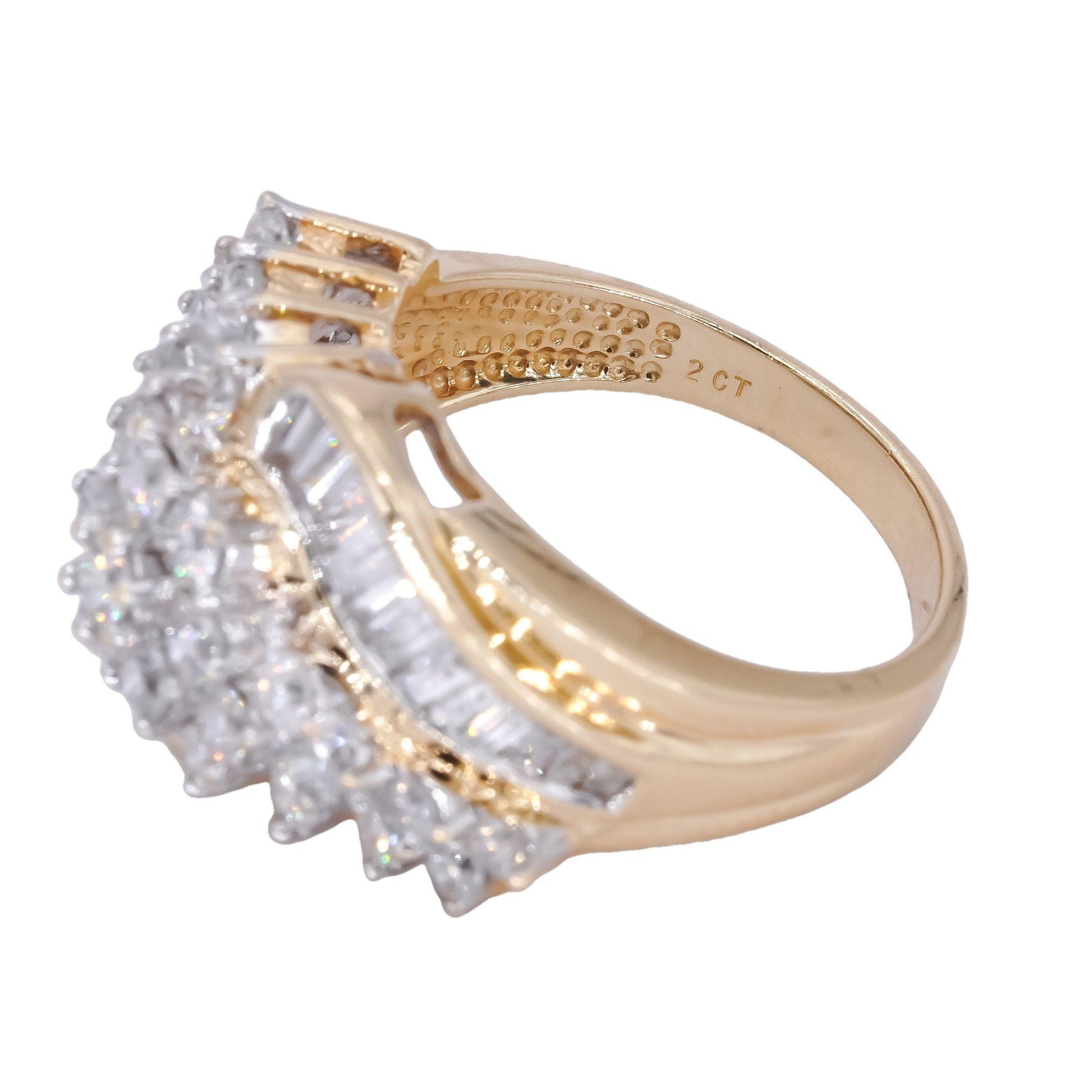 14k Yellow Gold 2.0ct Diamond Apex Cluster Cocktail Ring Size 7