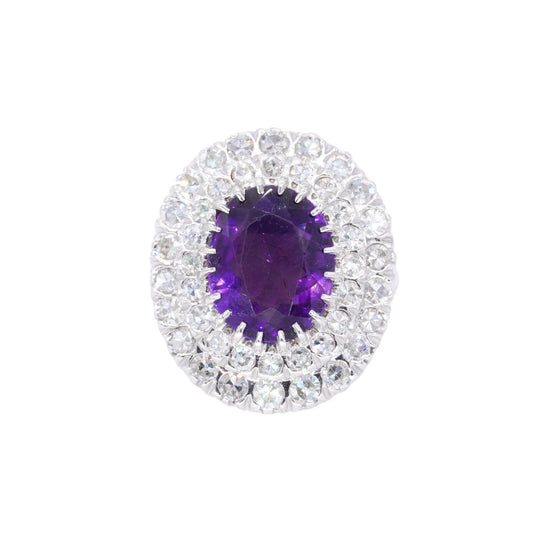 14k White Gold Jewelry 4.28CT Diamond and Amethyst Cocktail Ring size 6.5