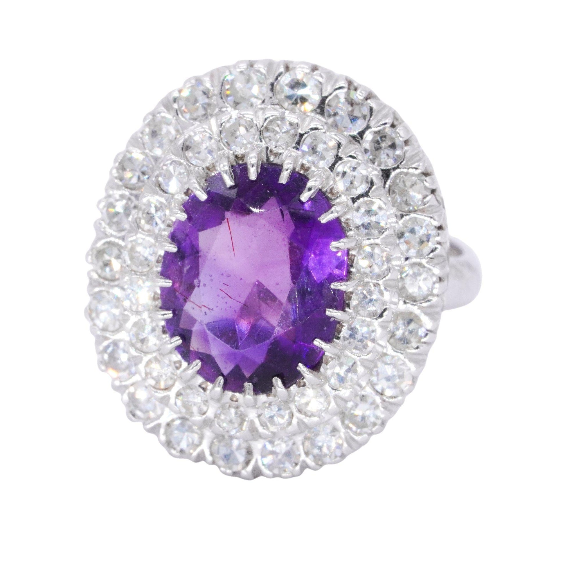 14k White Gold Jewelry 4.28CT Diamond and Amethyst Cocktail Ring size 6.5