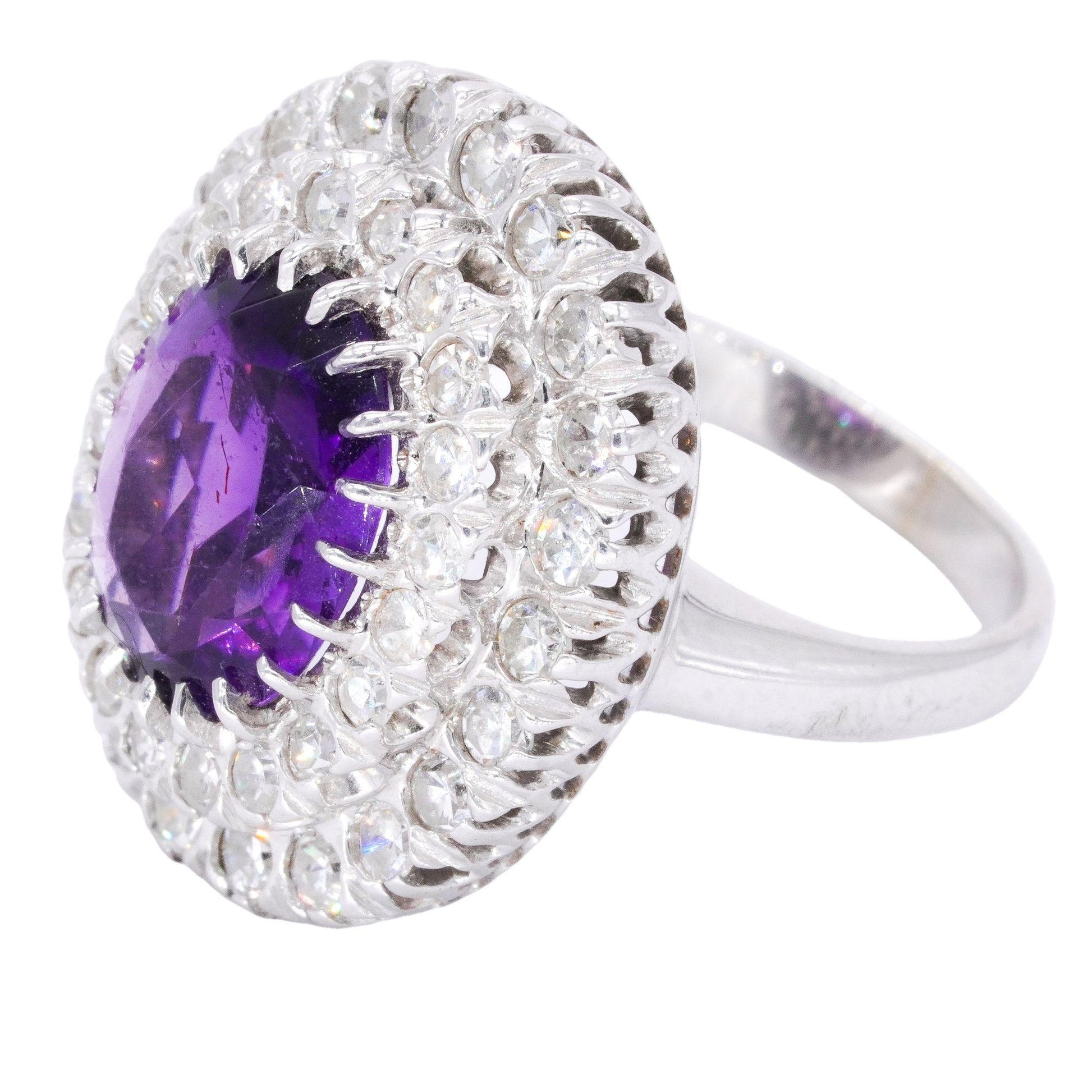 14k White Gold Jewelry 4.28CT Diamond and Amethyst Cocktail Ring size 6.5