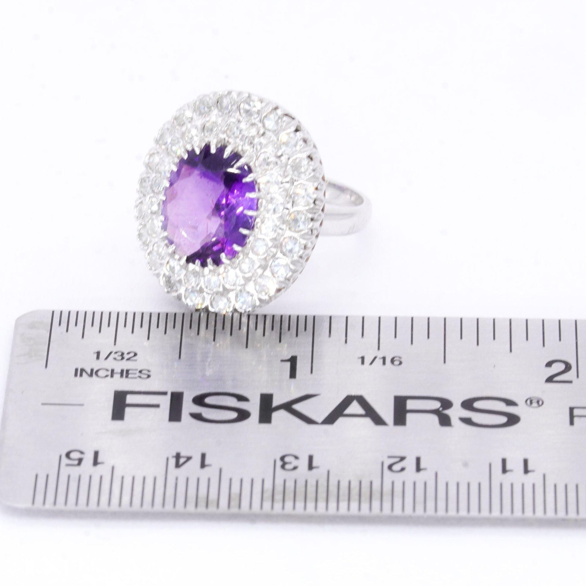 14k White Gold Jewelry 4.28CT Diamond and Amethyst Cocktail Ring size 6.5