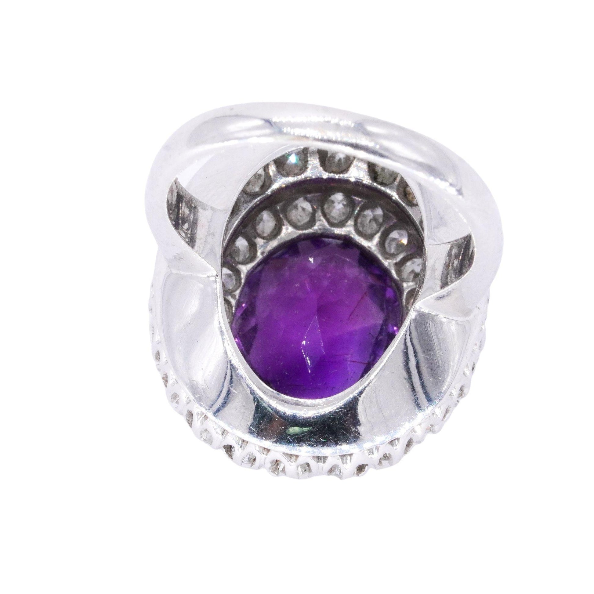 14k White Gold Jewelry 4.28CT Diamond and Amethyst Cocktail Ring size 6.5