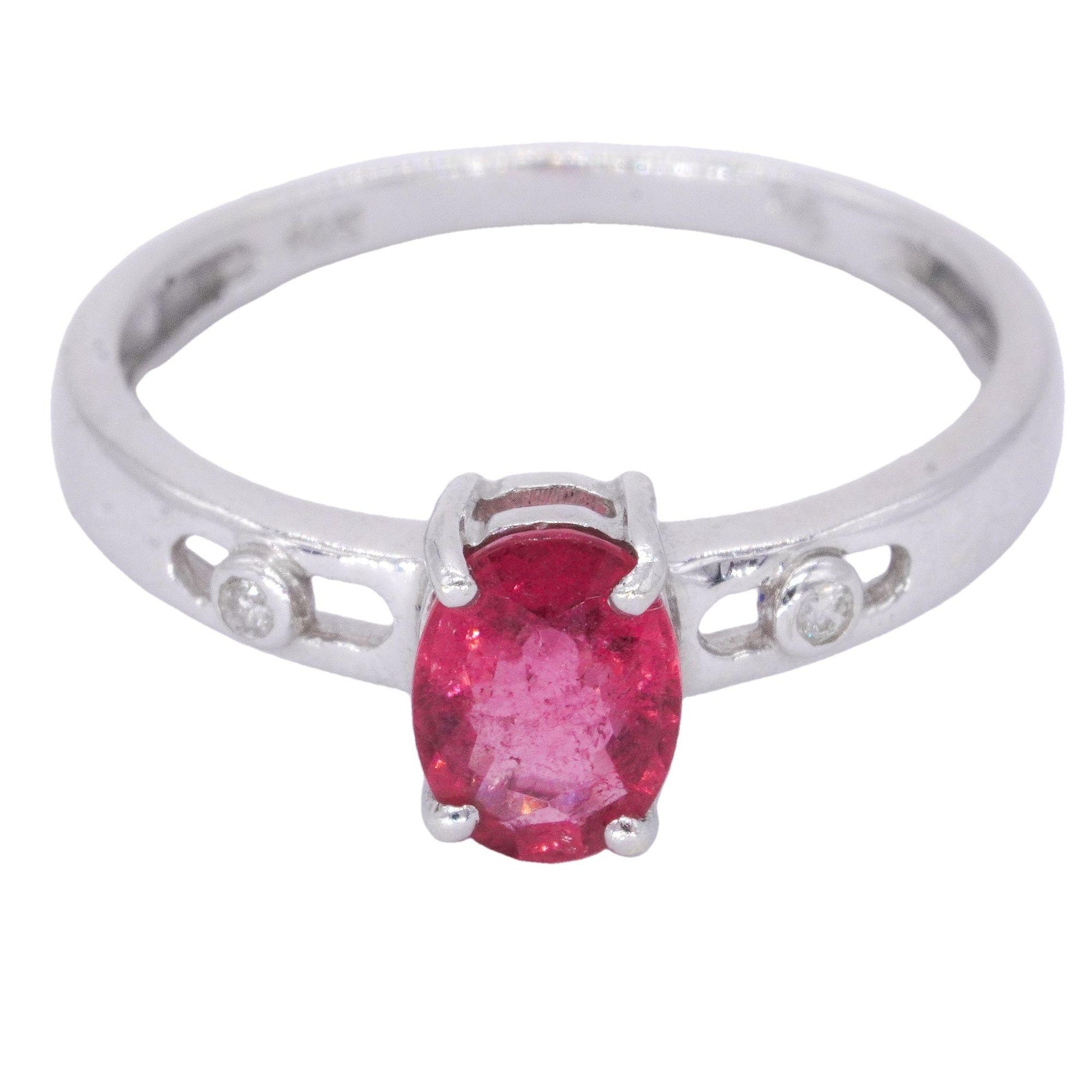 14k White Gold 0.46CT Diamond and Pink Tourmaline 3-Stone Ring size 7