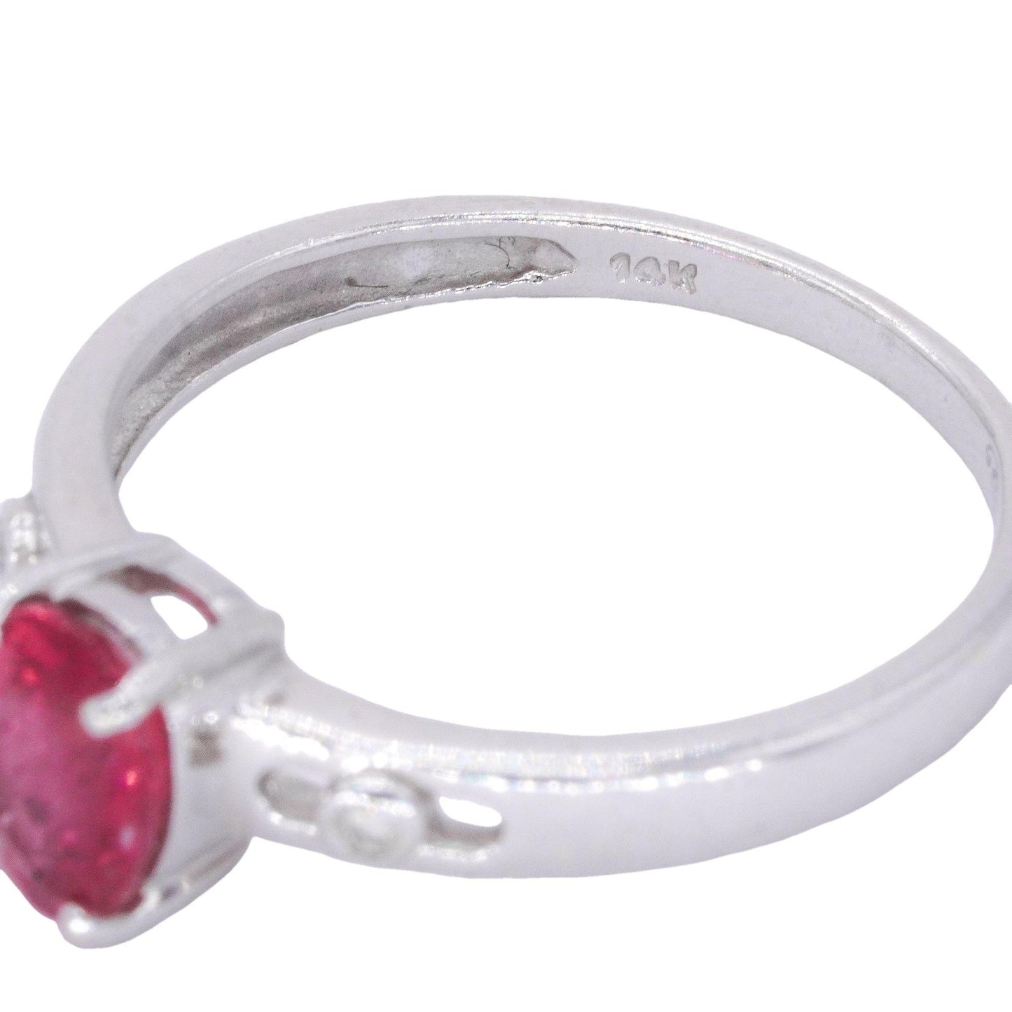 14k White Gold 0.46CT Diamond and Pink Tourmaline 3-Stone Ring size 7