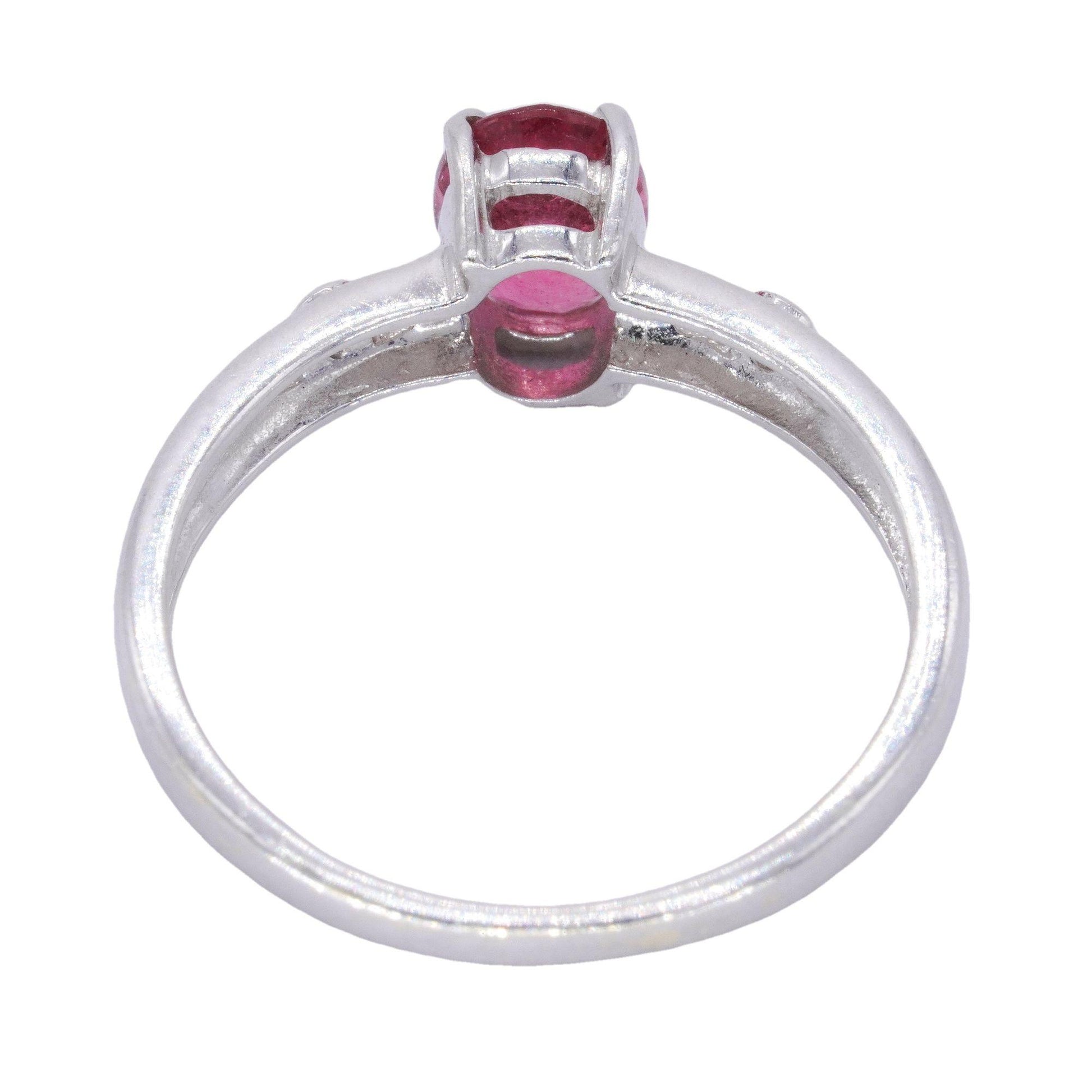 14k White Gold 0.46CT Diamond and Pink Tourmaline 3-Stone Ring size 7