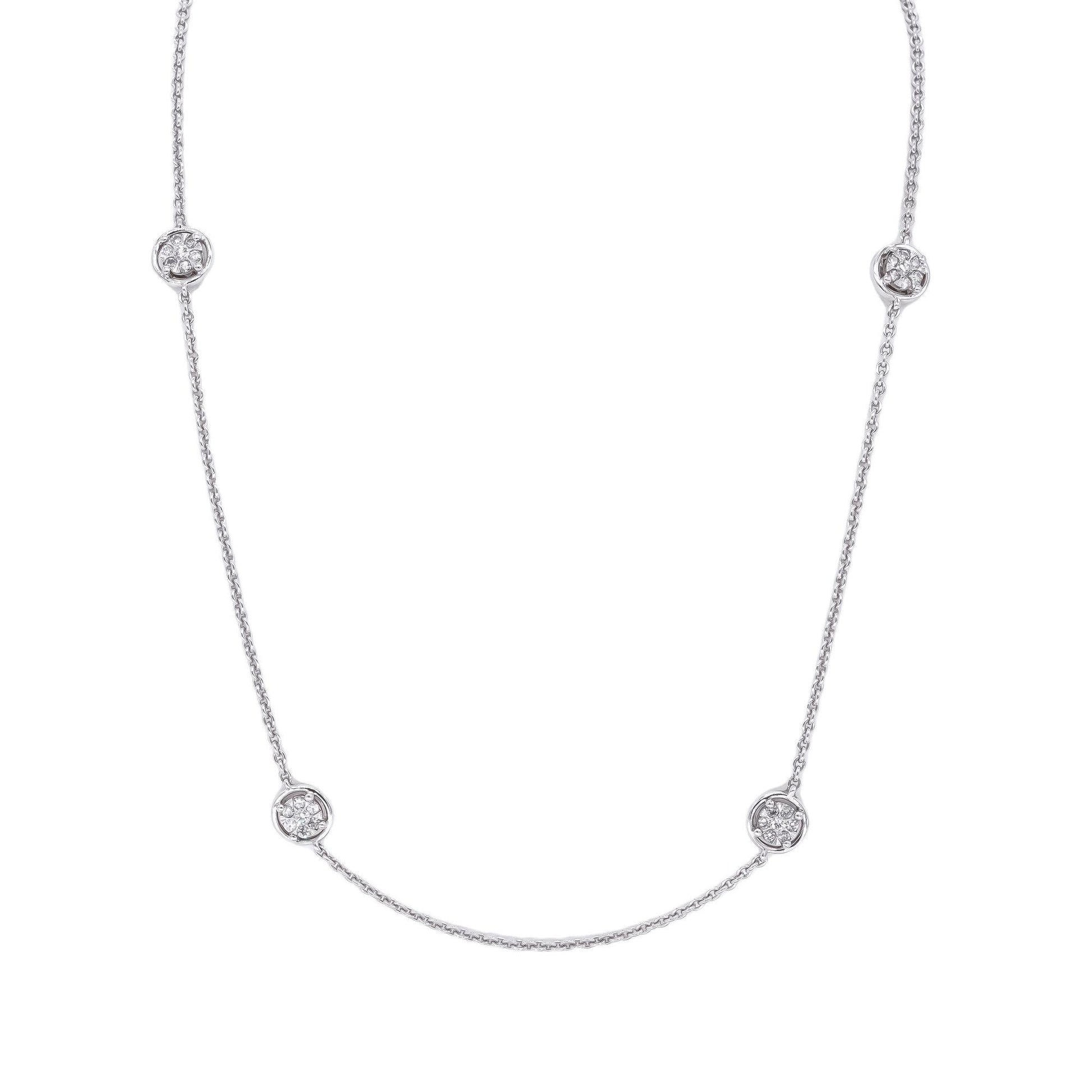 14k White Gold 2.5ct Diamond By The Yard Double Sided Opera Chain Necklace