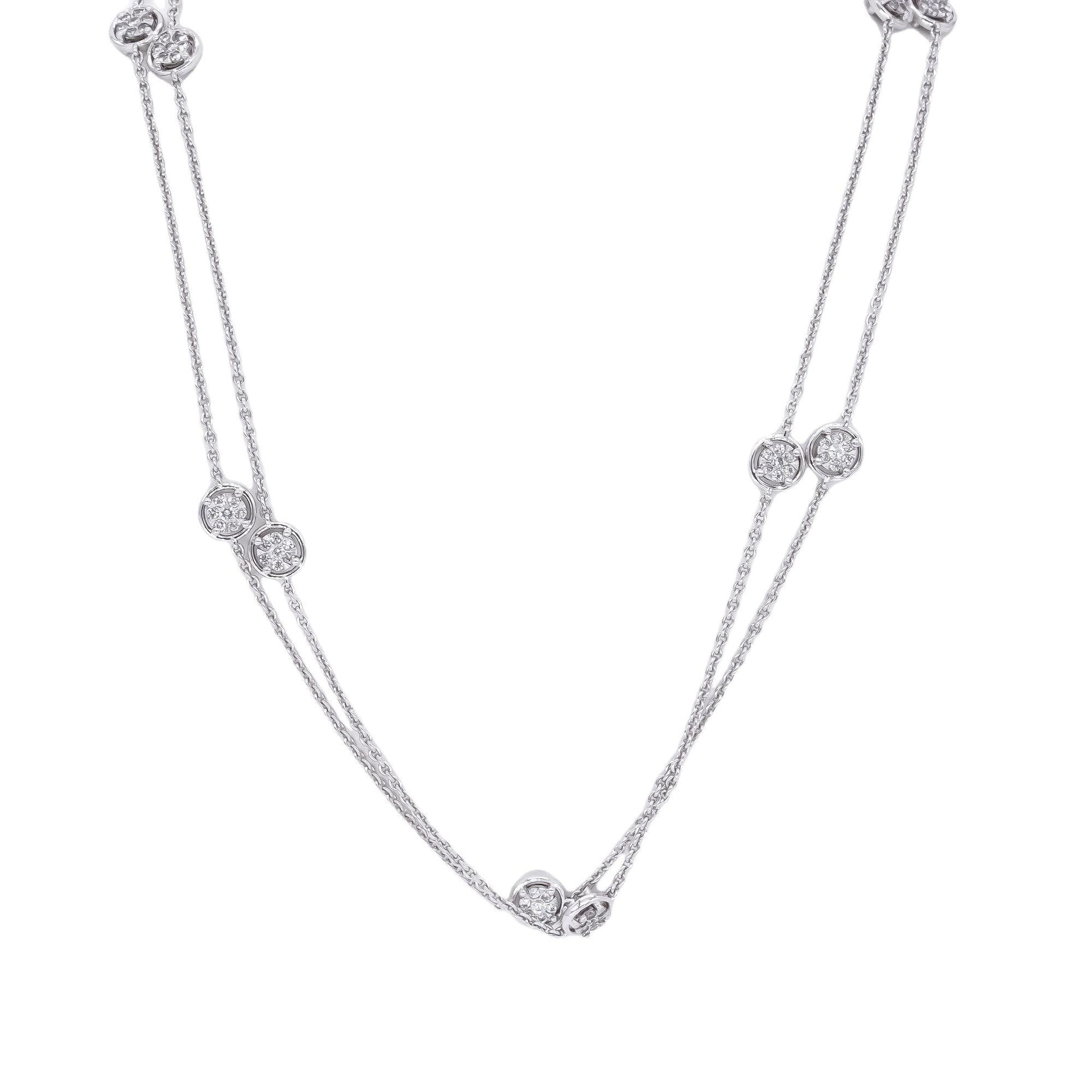 14k White Gold 2.5ct Diamond By The Yard Double Sided Opera Chain Necklace