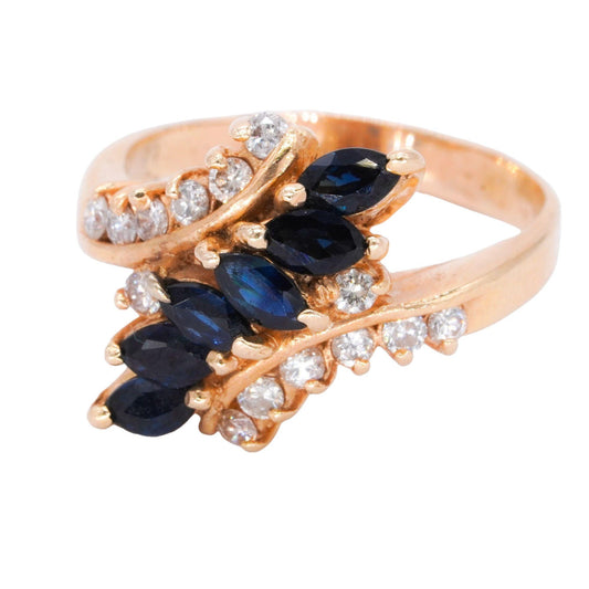 14k Yellow Gold Jewelry 0.88CT Diamond and Sapphire By-Pass Ring size 7