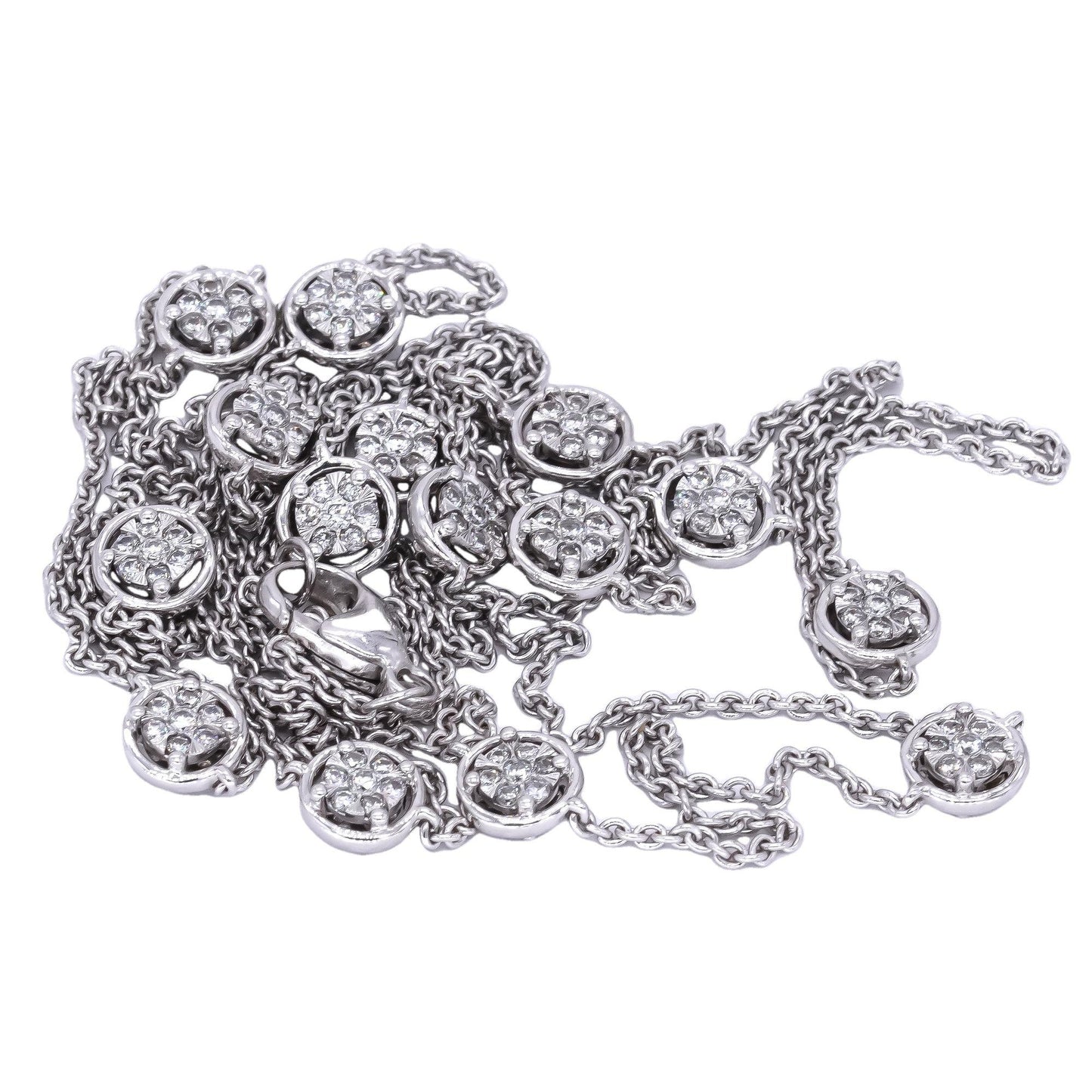 14k White Gold 2.5ct Diamond By The Yard Double Sided Opera Chain Necklace