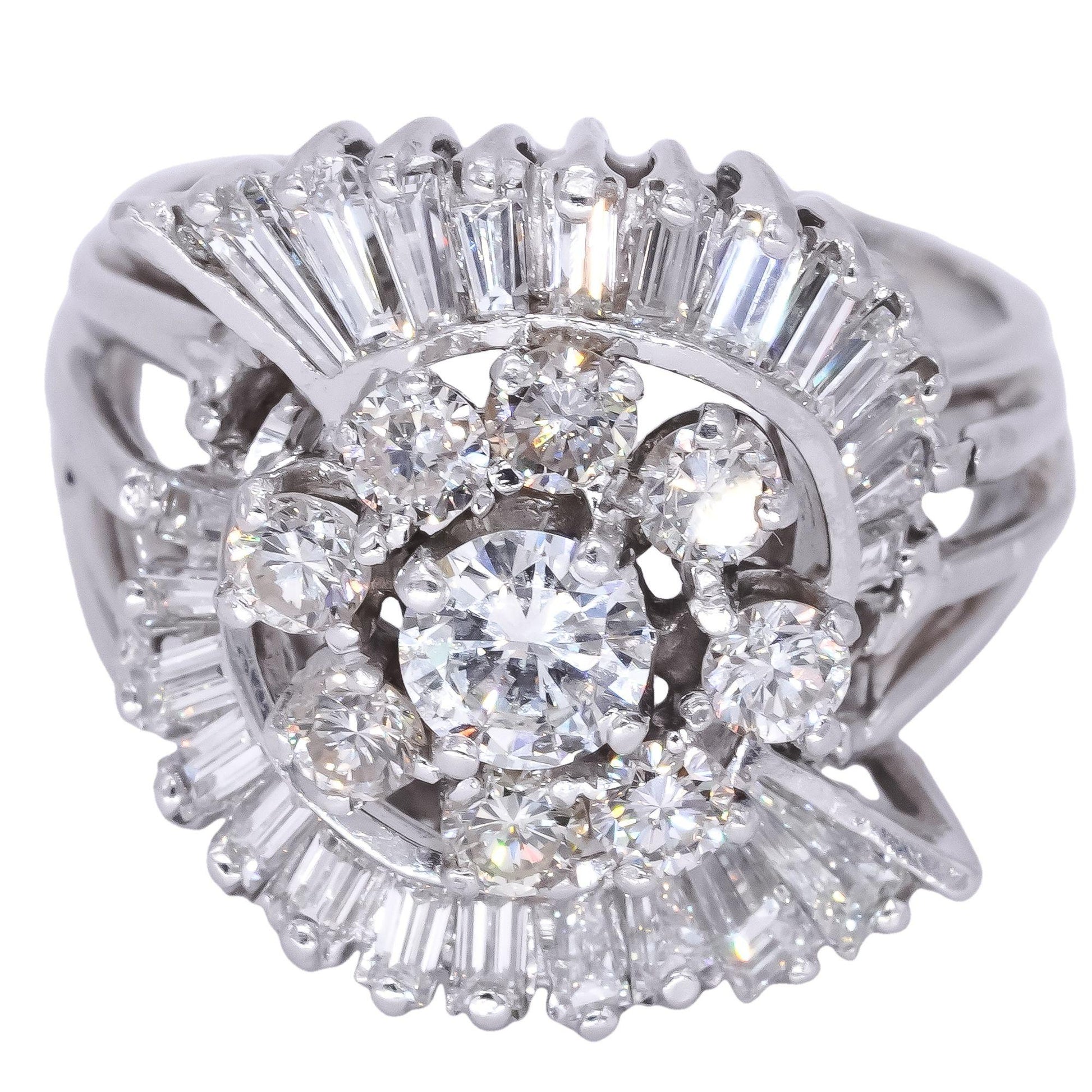 14k White Gold 2.20ct VS Diamond Retro Cluster Cocktail Ring Size 7.25