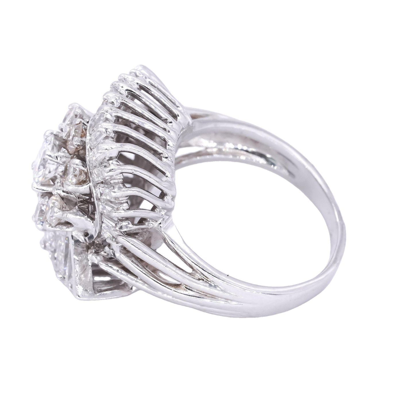 14k White Gold 2.20ct VS Diamond Retro Cluster Cocktail Ring Size 7.25