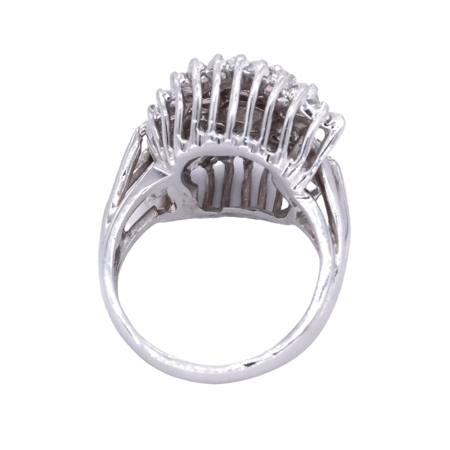 14k White Gold 2.20ct VS Diamond Retro Cluster Cocktail Ring Size 7.25