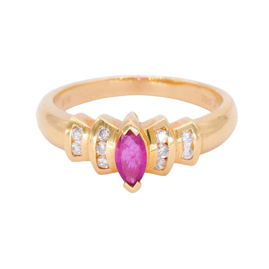 18k Yellow Gold Jewelry 0.25CT Diamond and Ruby Ring size 6.25