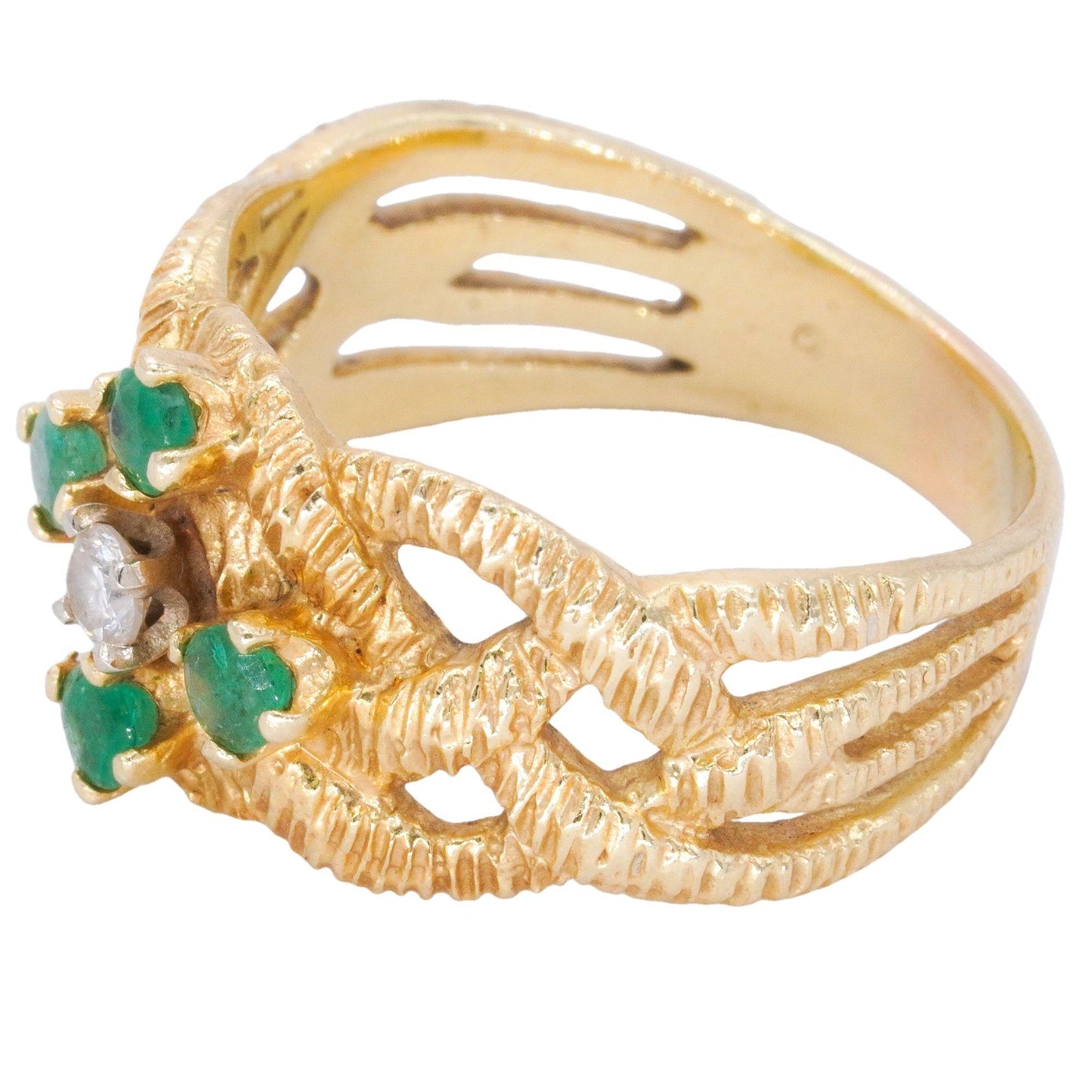 14k Yellow Gold 0.40CT Diamond and Emerald Textured Woven Ring size 8