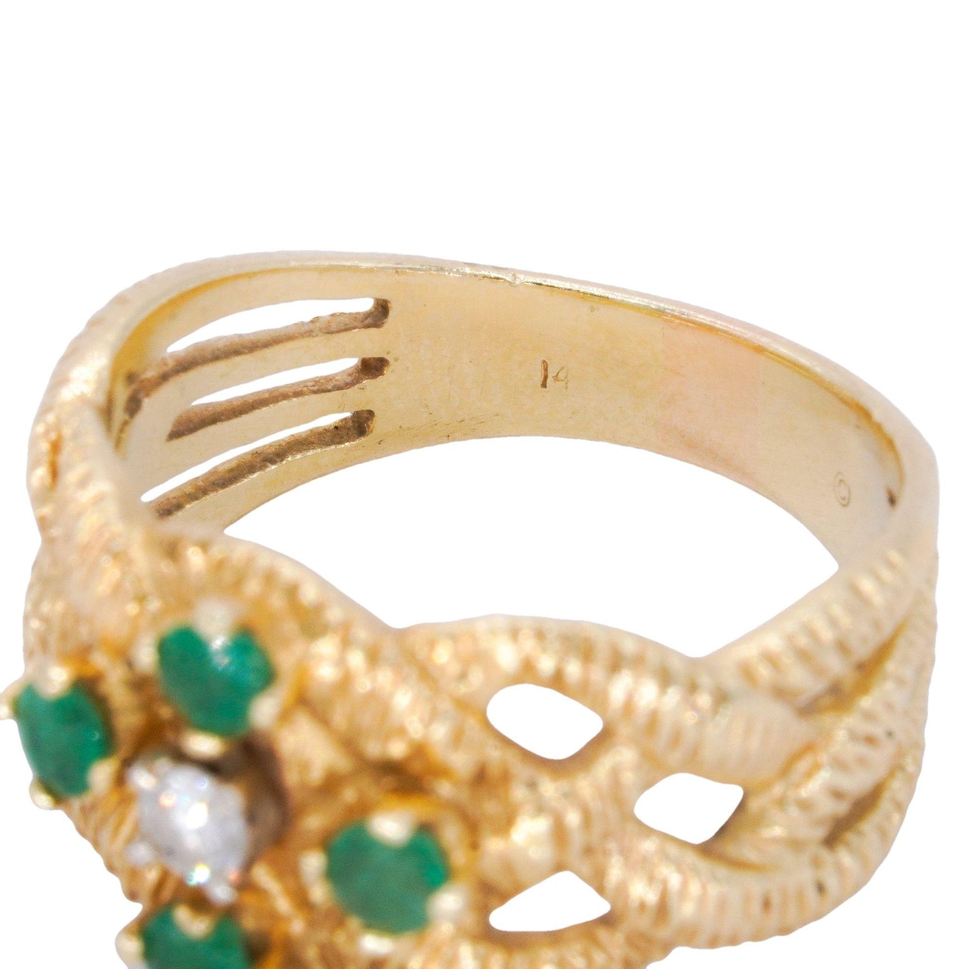 14k Yellow Gold 0.40CT Diamond and Emerald Textured Woven Ring size 8