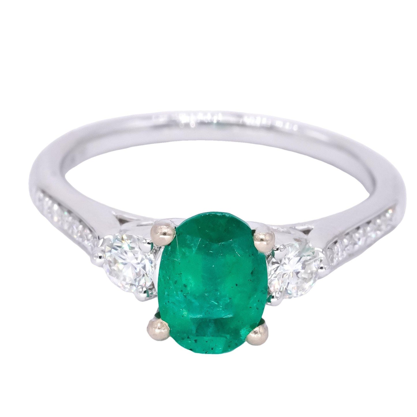 18k White Gold 1.33CT VS Diamond & Emerald Gallery Ring size 6.75