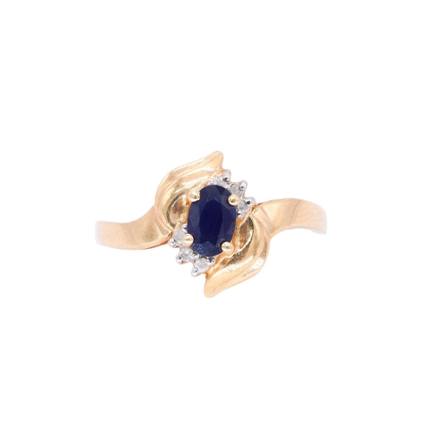 14k Yellow Gold Jewelry 0.36CT Diamond and Sapphire Ring size 8