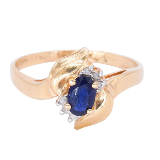 14k Yellow Gold Jewelry 0.36CT Diamond and Sapphire Ring size 8