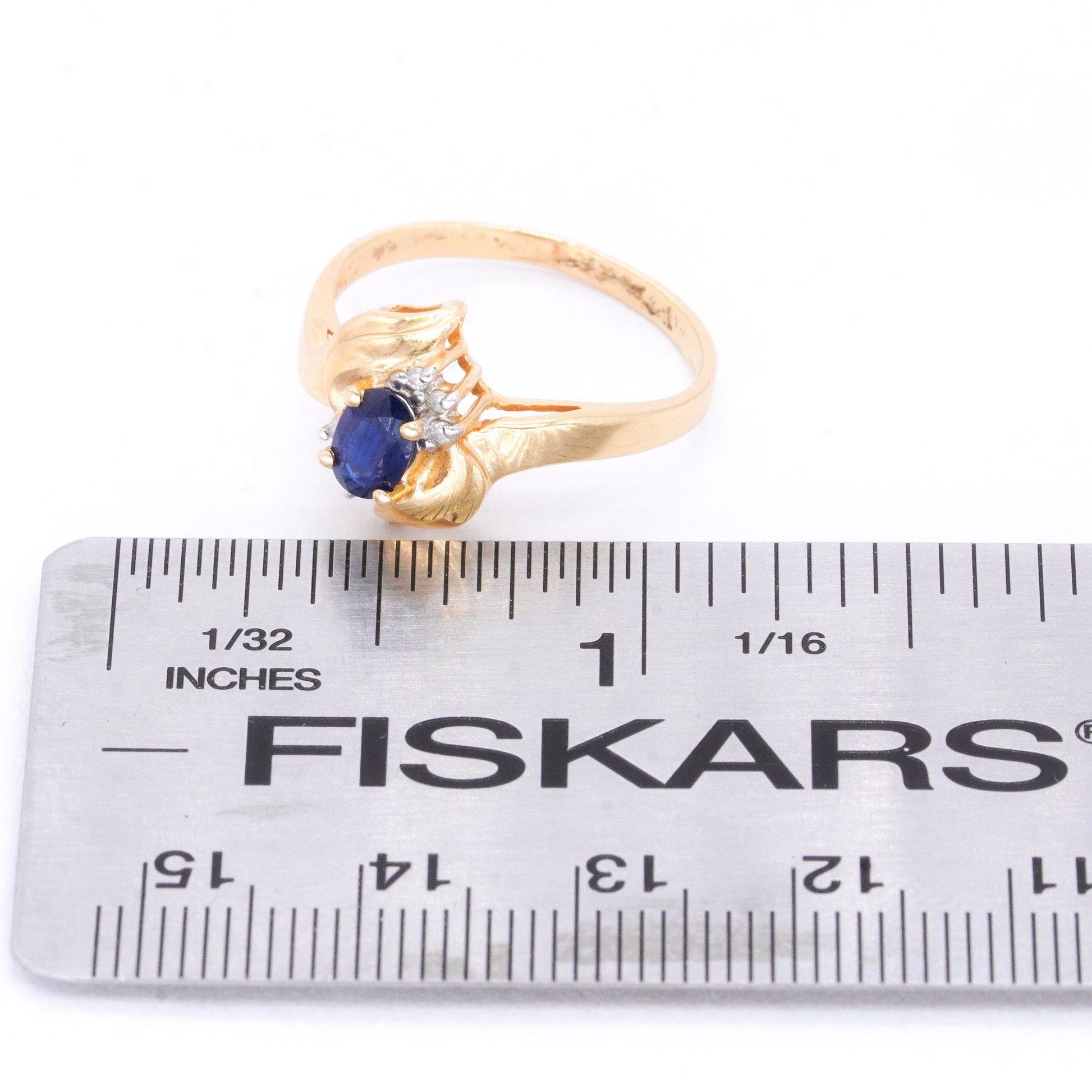 14k Yellow Gold Jewelry 0.36CT Diamond and Sapphire Ring size 8