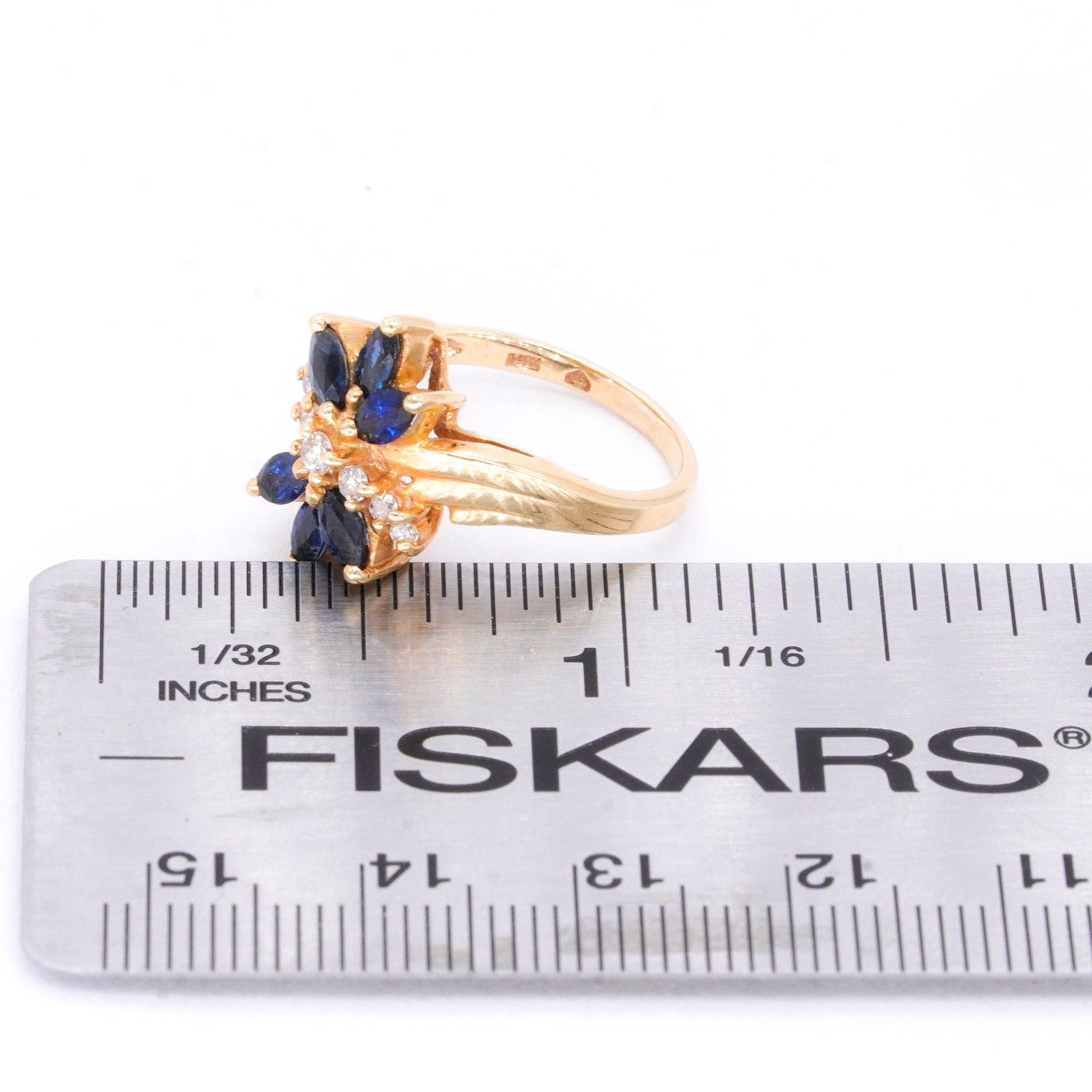 14k Yellow Gold Jewelry 0.51CT Diamond and Sapphire Flower Ring size 5.25