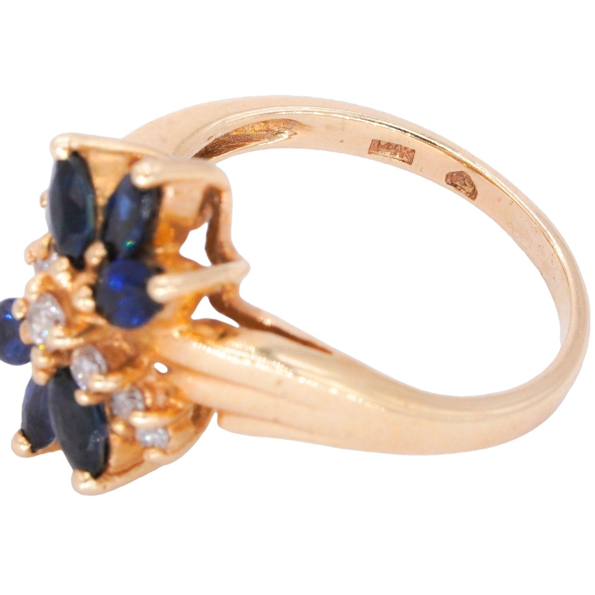 14k Yellow Gold Jewelry 0.51CT Diamond and Sapphire Flower Ring size 5.25