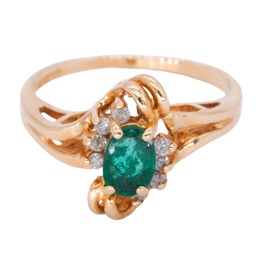 14k Yellow Gold Jewelry 0.43CT Diamond and Emerald Halo Ring size 5.5