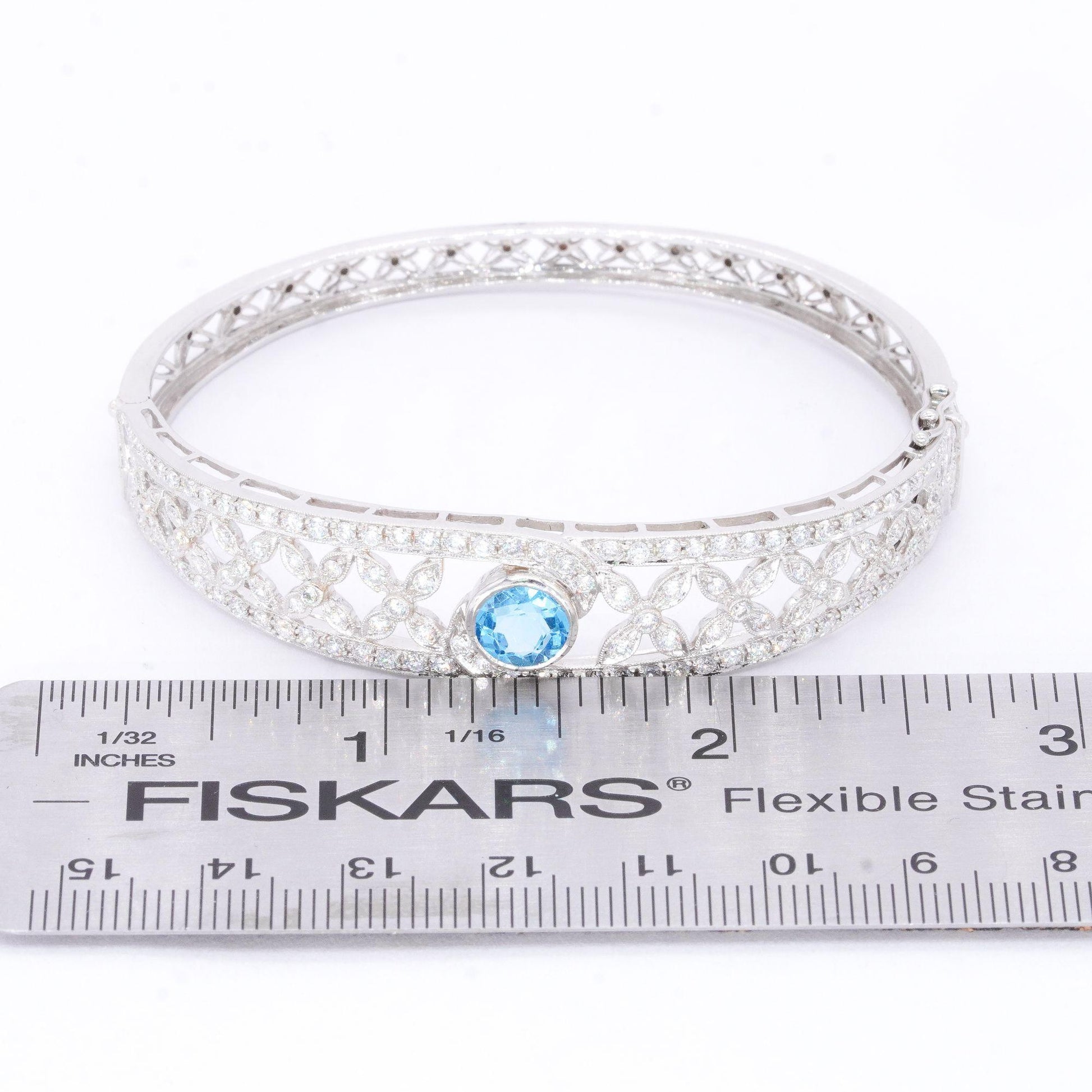 14k White Gold Jewelry 2.95CT Diamond and Synthetic Topaz Bangle Bracelet