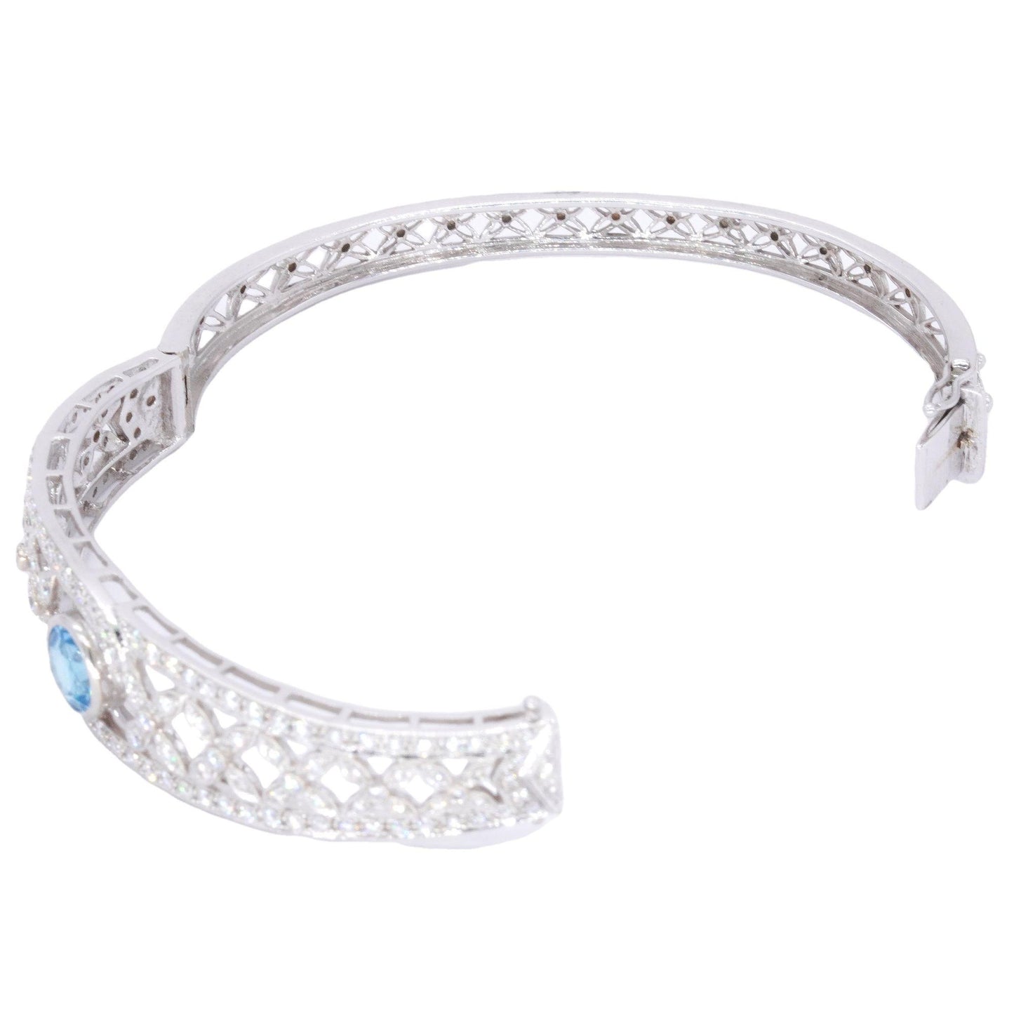 14k White Gold Jewelry 2.95CT Diamond and Synthetic Topaz Bangle Bracelet