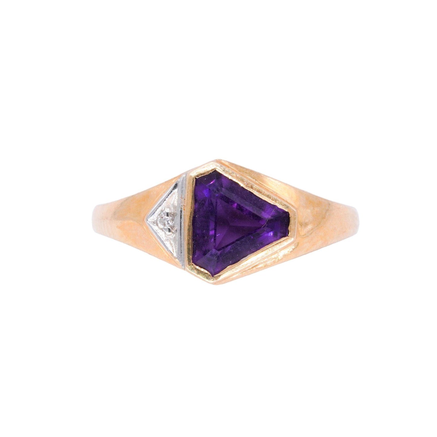 14k Yellow Gold Jewelry 0.52CT Diamond and Amethyst Ring size 6.5