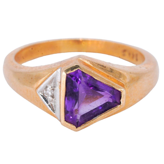 14k Yellow Gold Jewelry 0.52CT Diamond and Amethyst Ring size 6.5