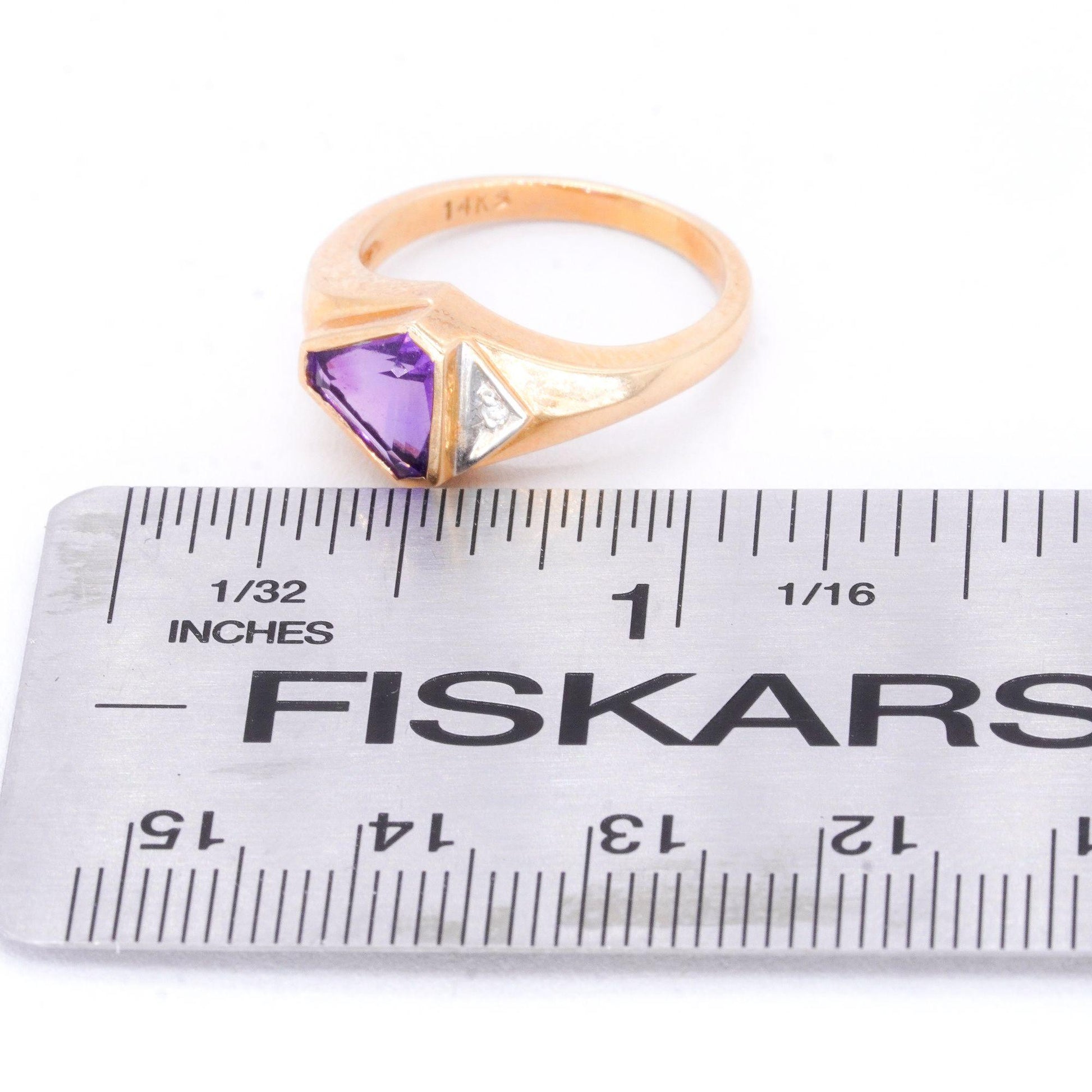 14k Yellow Gold Jewelry 0.52CT Diamond and Amethyst Ring size 6.5