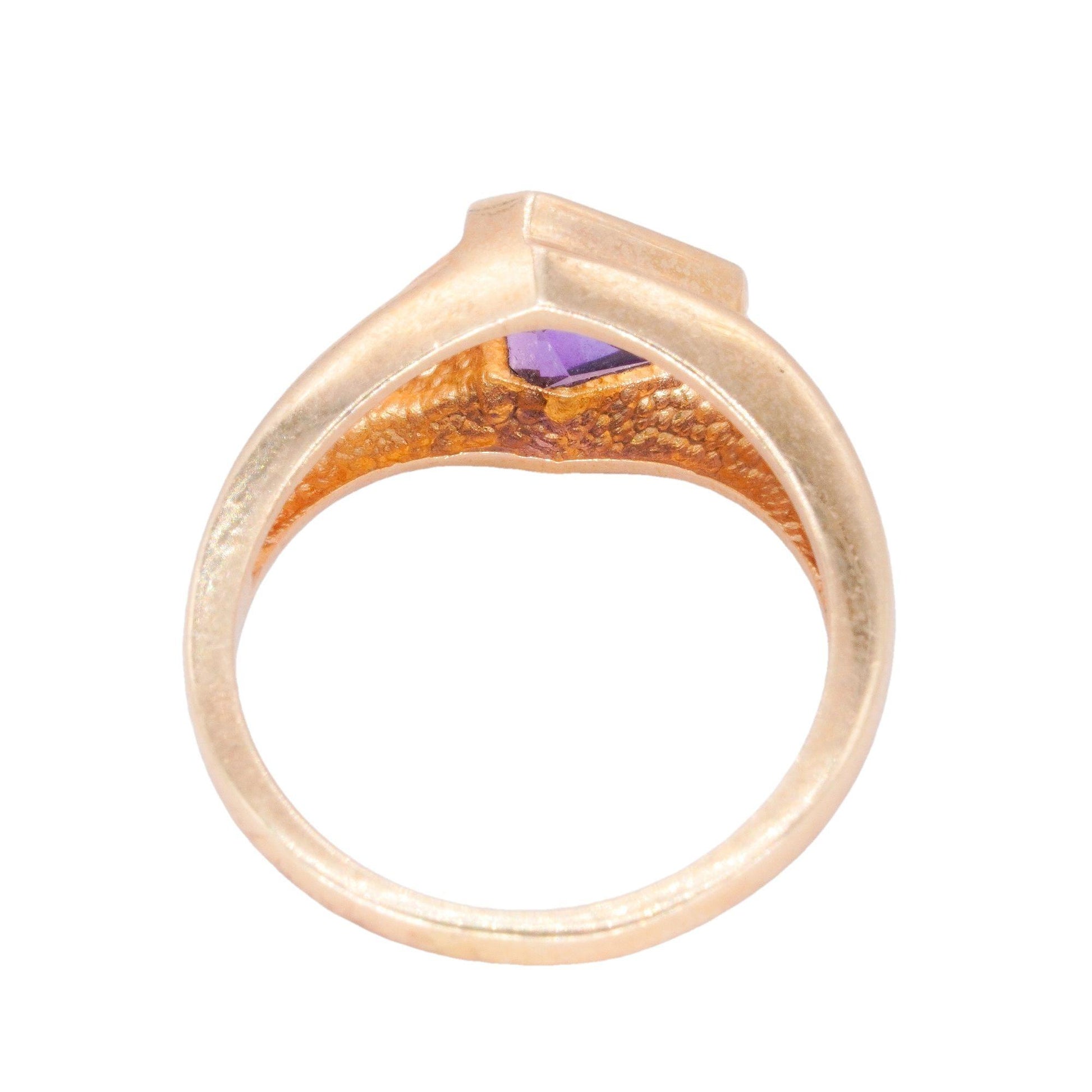 14k Yellow Gold Jewelry 0.52CT Diamond and Amethyst Ring size 6.5