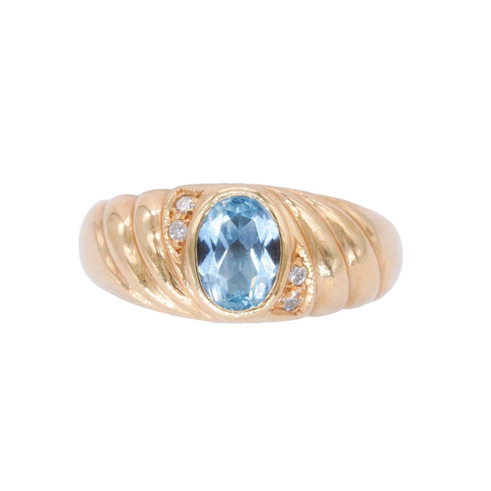 14k Yellow Gold Jewelry 0.69CT Diamond and Blue Topaz Ring Size 6