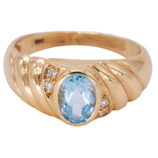 14k Yellow Gold Jewelry 0.69CT Diamond and Blue Topaz Ring Size 6