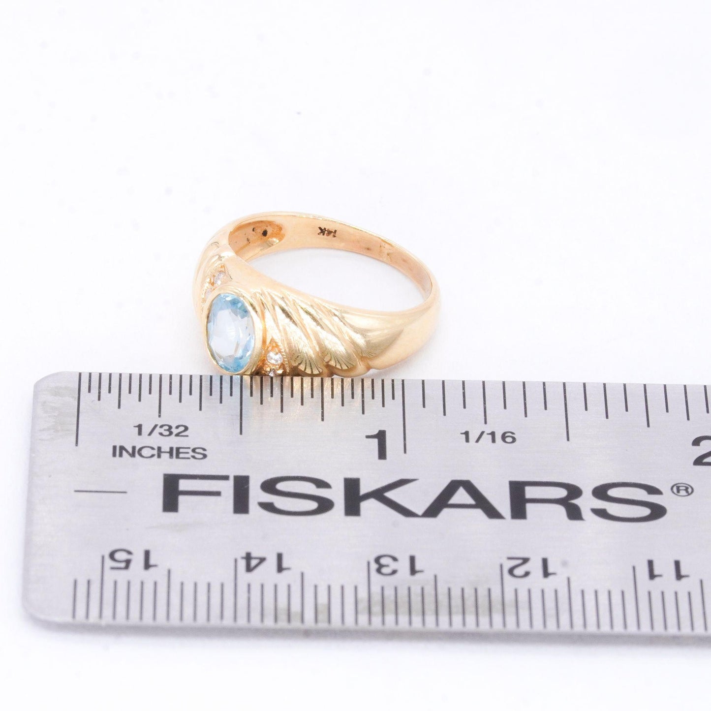 14k Yellow Gold Jewelry 0.69CT Diamond and Blue Topaz Ring Size 6