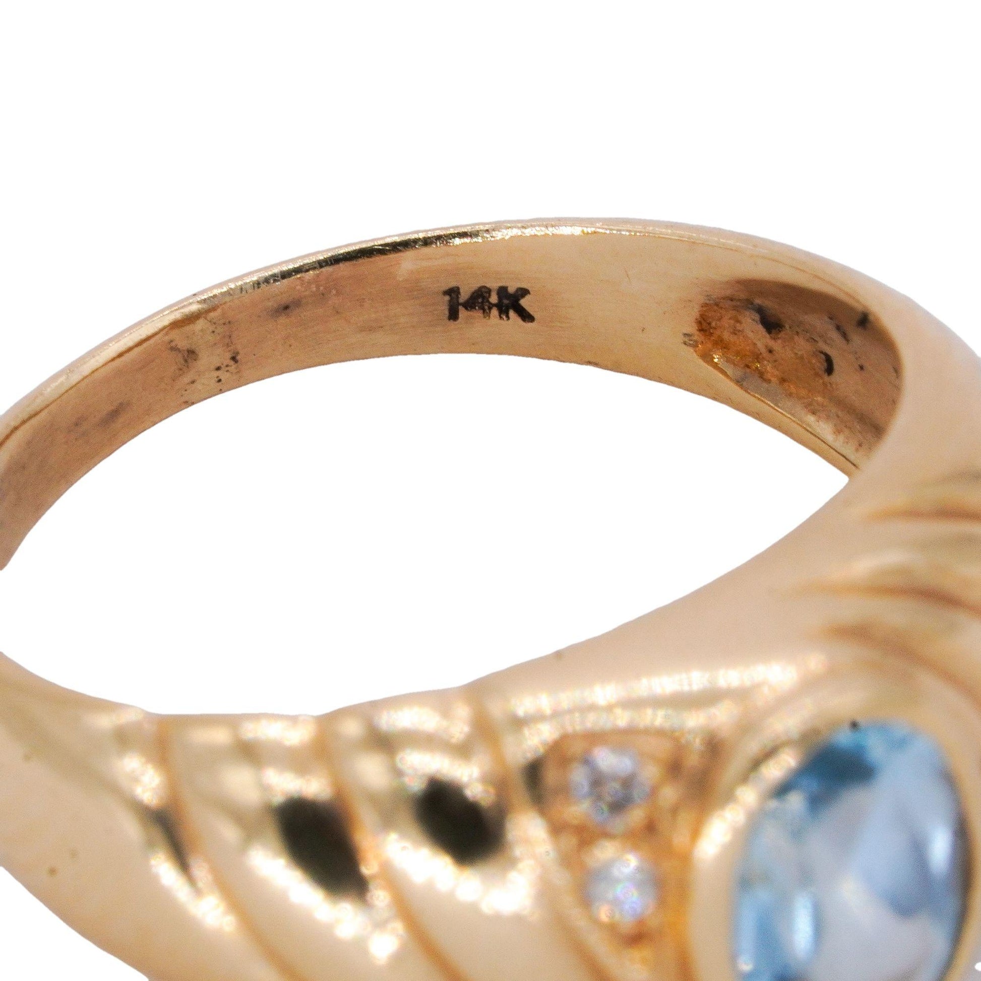 14k Yellow Gold Jewelry 0.69CT Diamond and Blue Topaz Ring Size 6