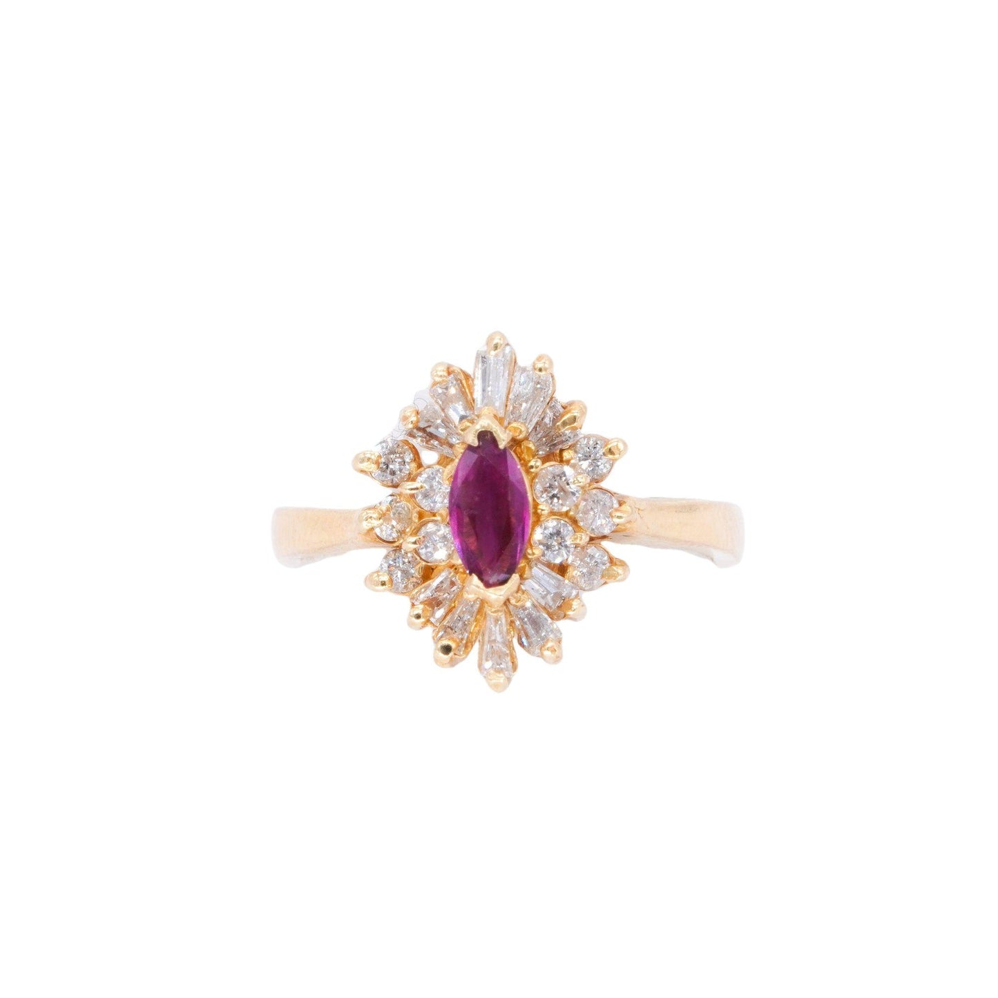 14k Yellow Gold Jewelry 0.95CT Diamond and Ruby Halo Cluster Ring Size 6.75