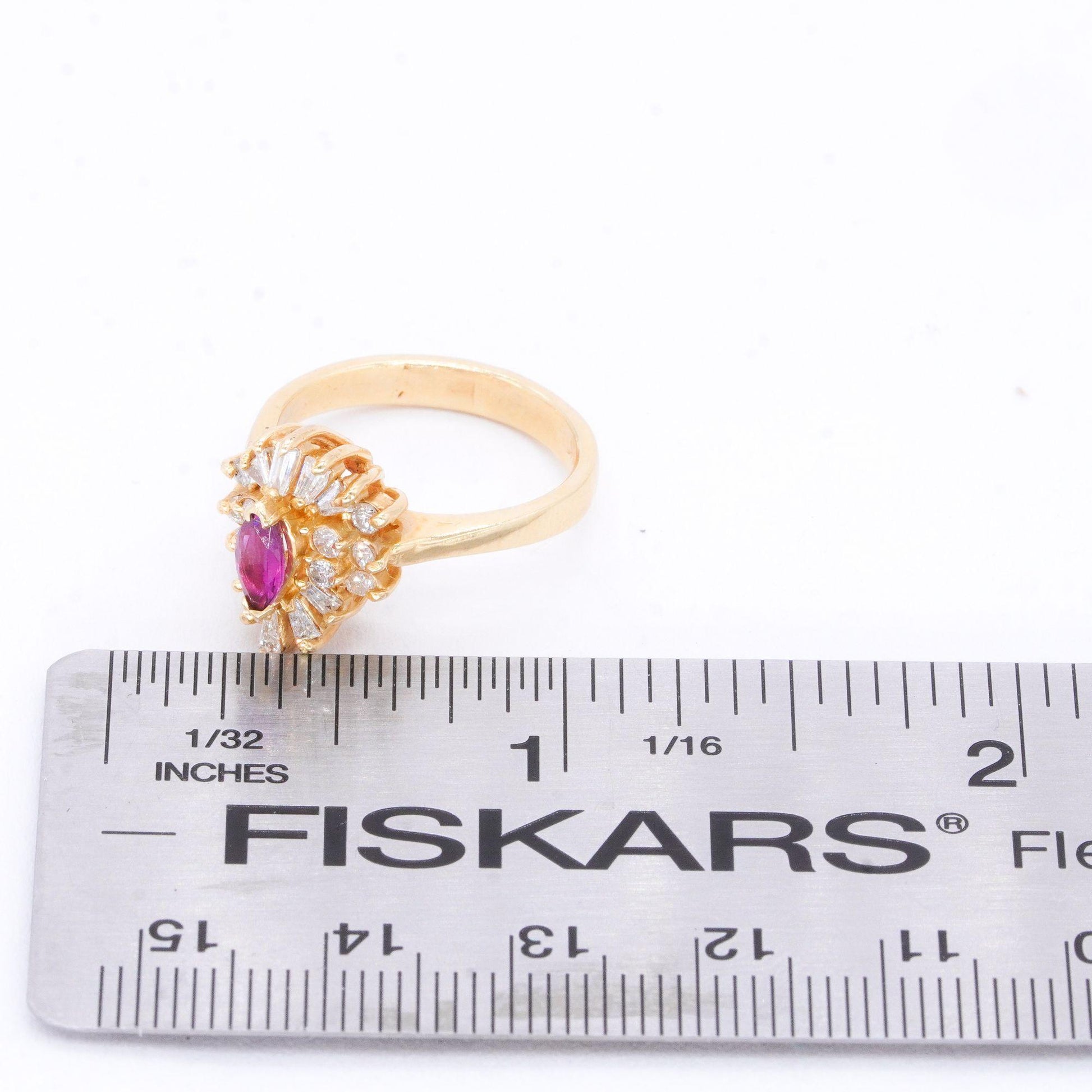 14k Yellow Gold Jewelry 0.95CT Diamond and Ruby Halo Cluster Ring Size 6.75