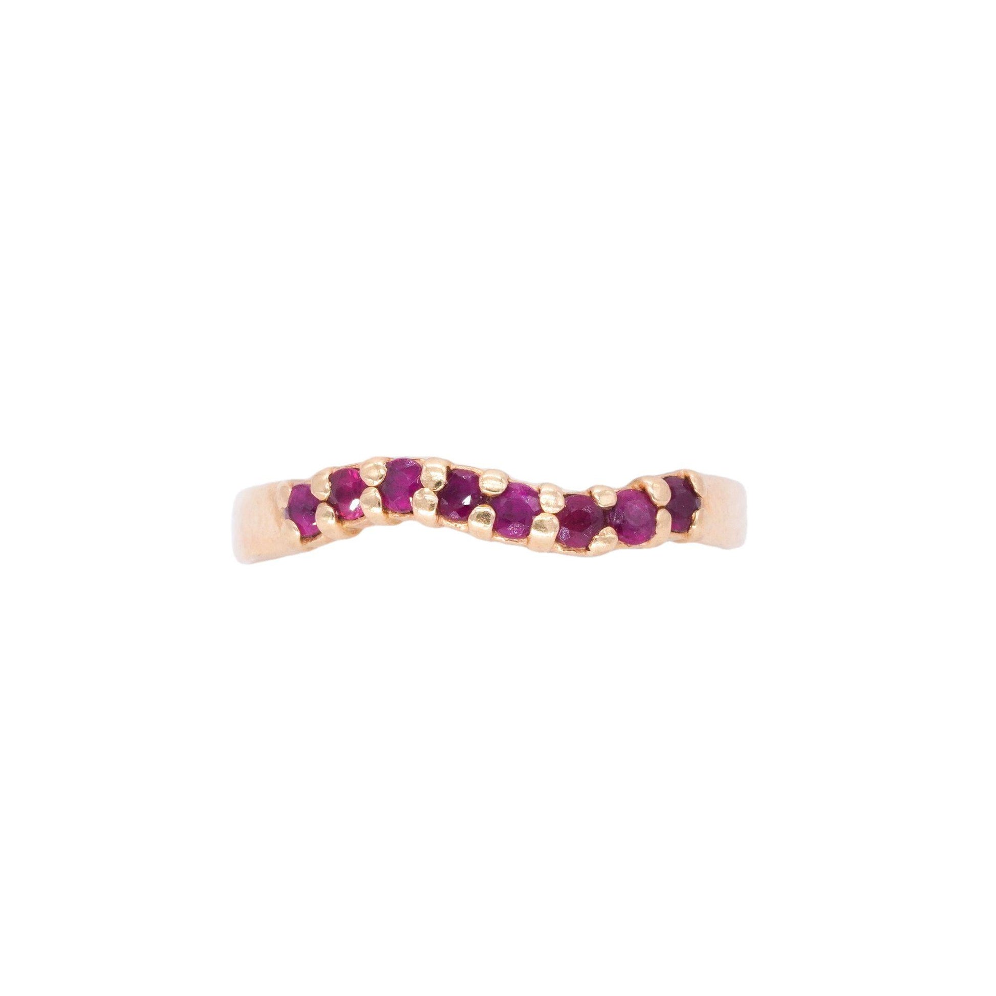 14k Yellow Gold Jewelry 0.24CT Ruby Wavy Band Ring Size 7.5