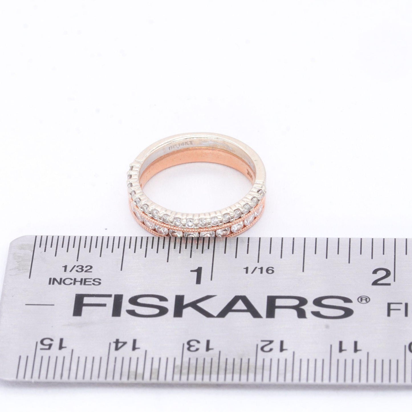 14k White and Rose Gold 0.18CT Diamond Wedding Band Ring Size 6